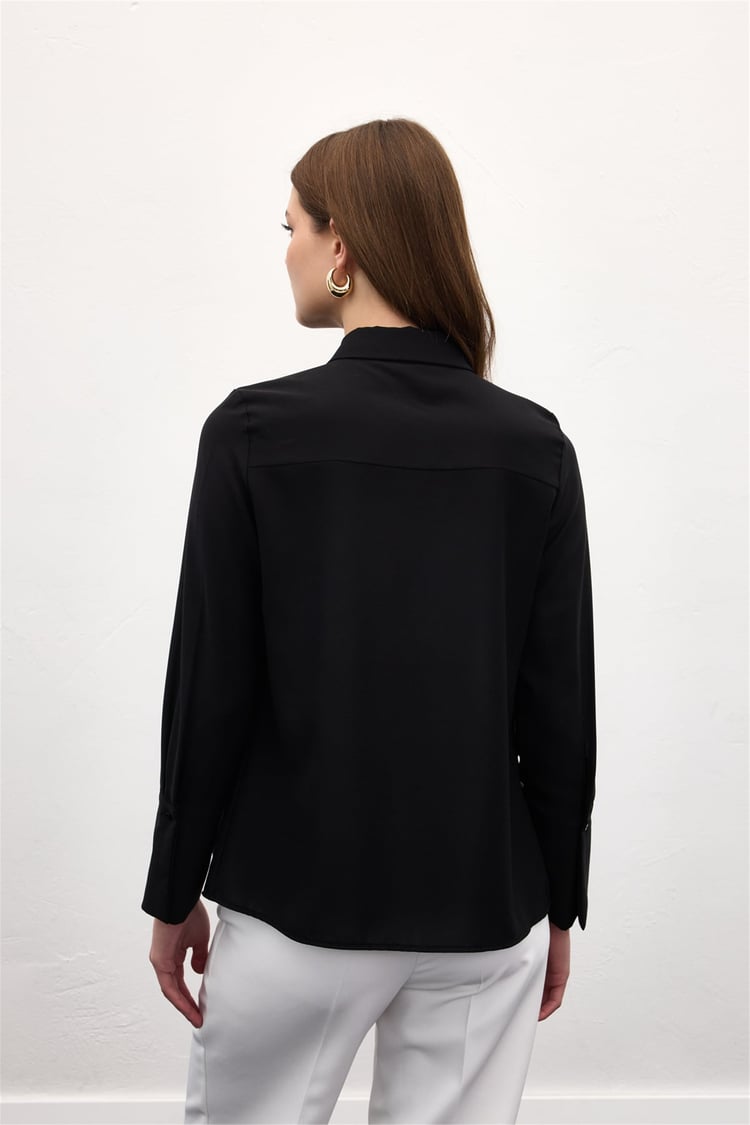 Sateen Y26 1974-2178 Fular Detaylı Gömlek Siyah
