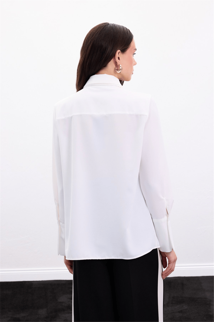 Sateen Y26 1974-2178 Fular Detaylı Gömlek Ekru