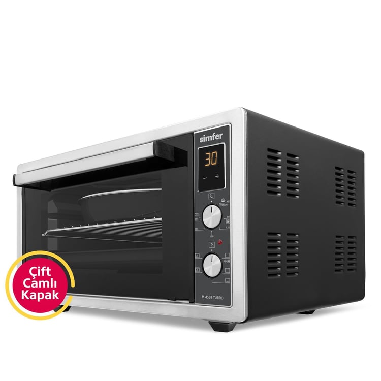 Simfer M 4559 TURBO 45 Lt Inox Turbo Çift Cam Dijital Gömülebilir Düğme Lamba Midi Fırın