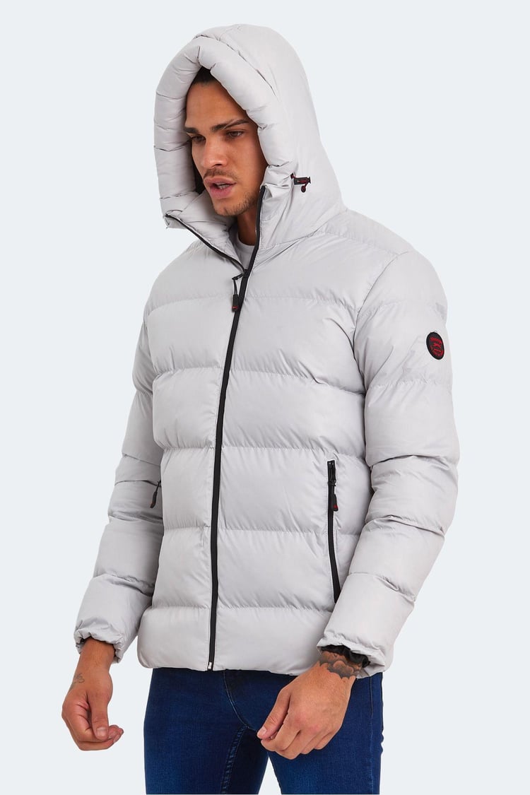 Slazenger St22Je001-280 Taş Gri Erkek Hank Kapşonlu Şişme Mont