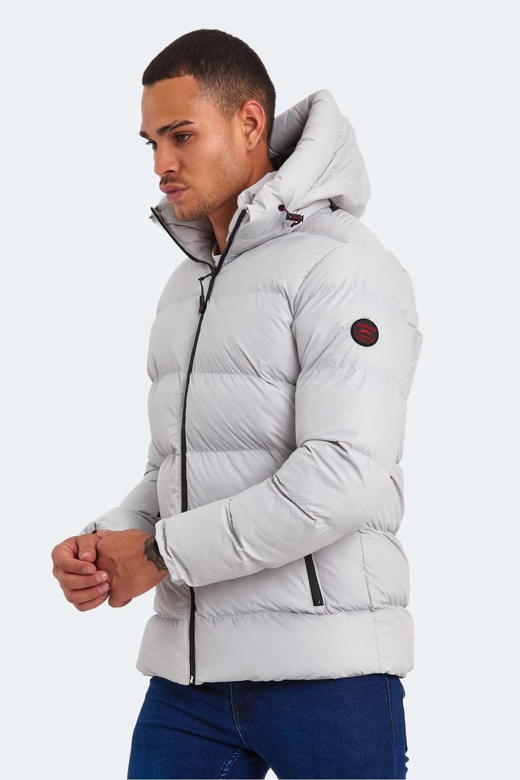 Slazenger St22Je001-280 Taş Gri Erkek Hank Kapşonlu Şişme Mont