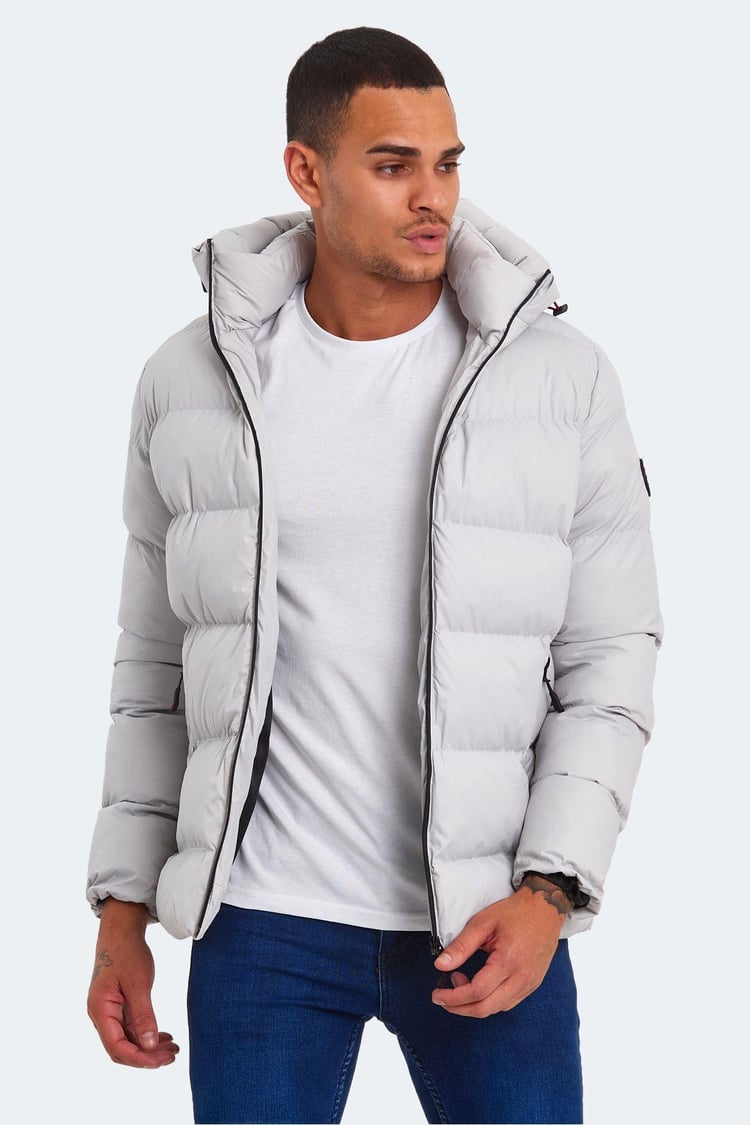 Slazenger St22Je001-280 Taş Gri Erkek Hank Kapşonlu Şişme Mont