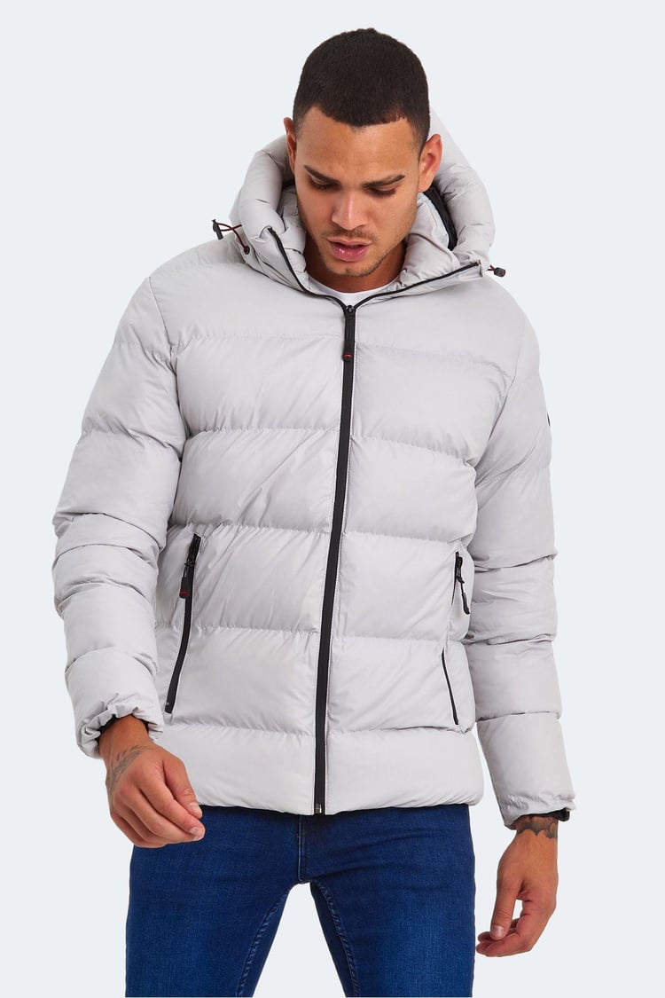 Slazenger St22Je001-280 Taş Gri Erkek Hank Kapşonlu Şişme Mont