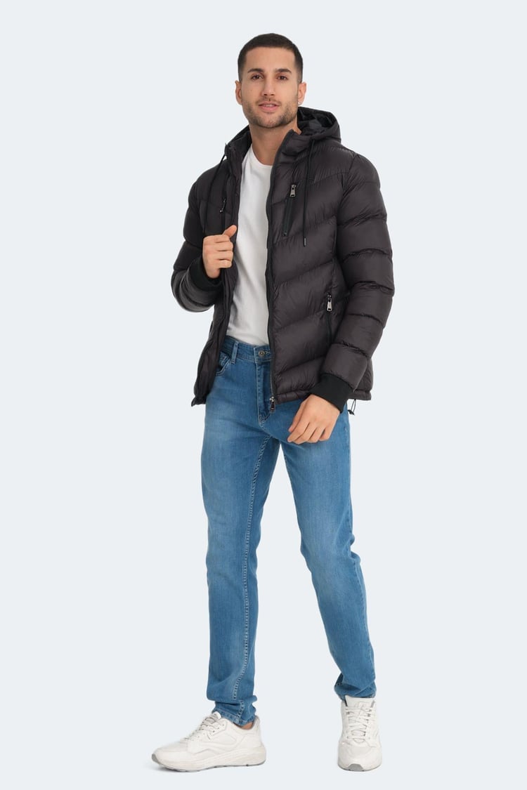 Slazenger St23Je166-500 Siyah Erkek Witness Kapşonlu Şişme Mont