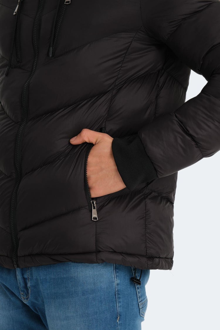 Slazenger St23Je166-500 Siyah Erkek Witness Kapşonlu Şişme Mont