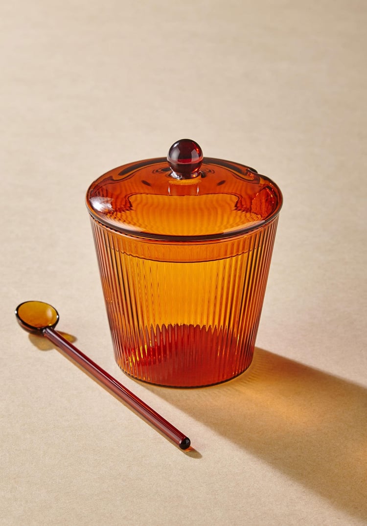 Striped Cam Kaşıklı Şekerlik Amber 10x12 cm