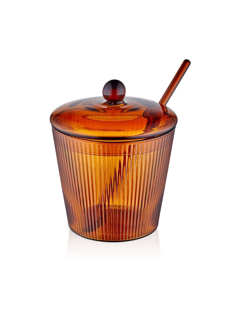 Striped Cam Kaşıklı Şekerlik Amber 10x12 cm