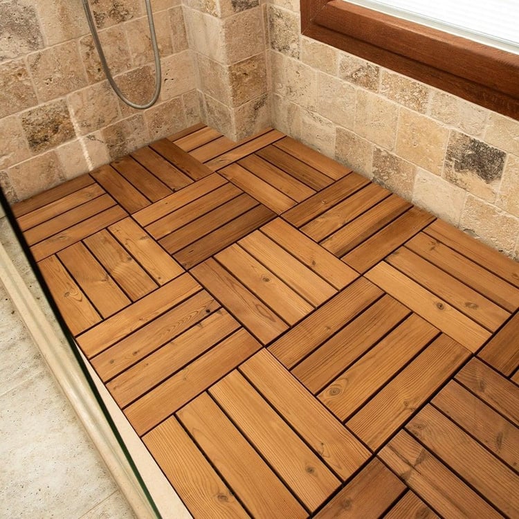 Sunsoe Fin Çamı Balkon Bahçe Ahşap Yer Döşemesi Karo Deck 30x30 cm - 10 Adet(0,9m2)