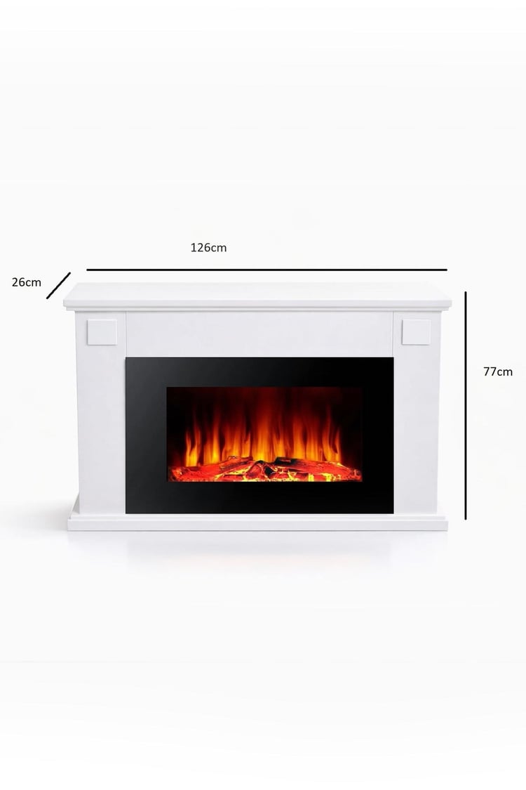 Tektes Elektrikli Şömine 126 cm Isıtmasız Tek Renkli Beyaz Kasalı Bluetoothlu Şömine