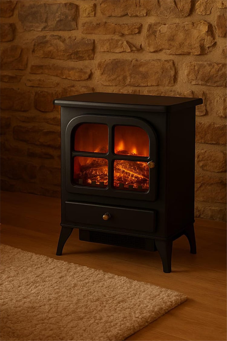 Tektes Elektrikli Şömine Isıtıcı 1850W Fanlı, Gerçek Alev Efektli Dekoratif Soba 