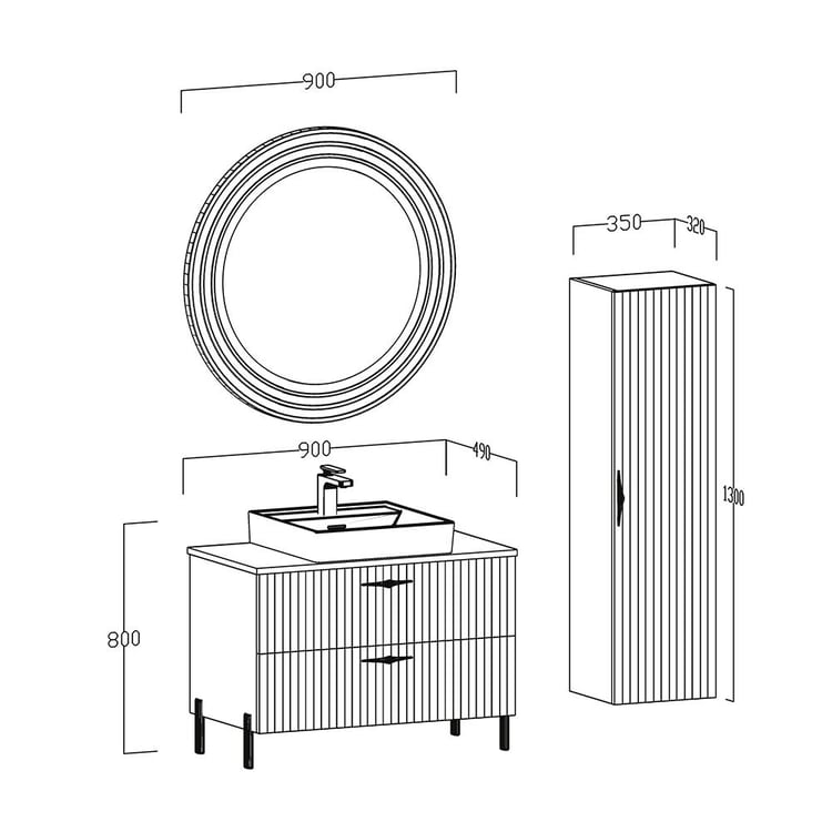 UBM Scoby Lake Boy Dolaplı Banyo Dolabı 90 CM Beyaz