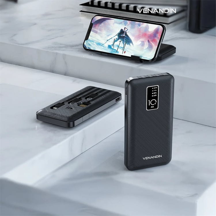 VENANDİN PWB10C1 10.000 Mah Powerbank Entegre Kablolu Dijital Göstergeli Taşınabilir Şarj Cihazı