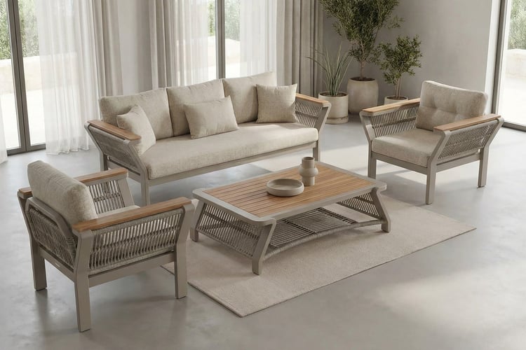 Vicenza Bahçe Balkon Oturma Grubu 3+1+1+Ahşap Sehpa