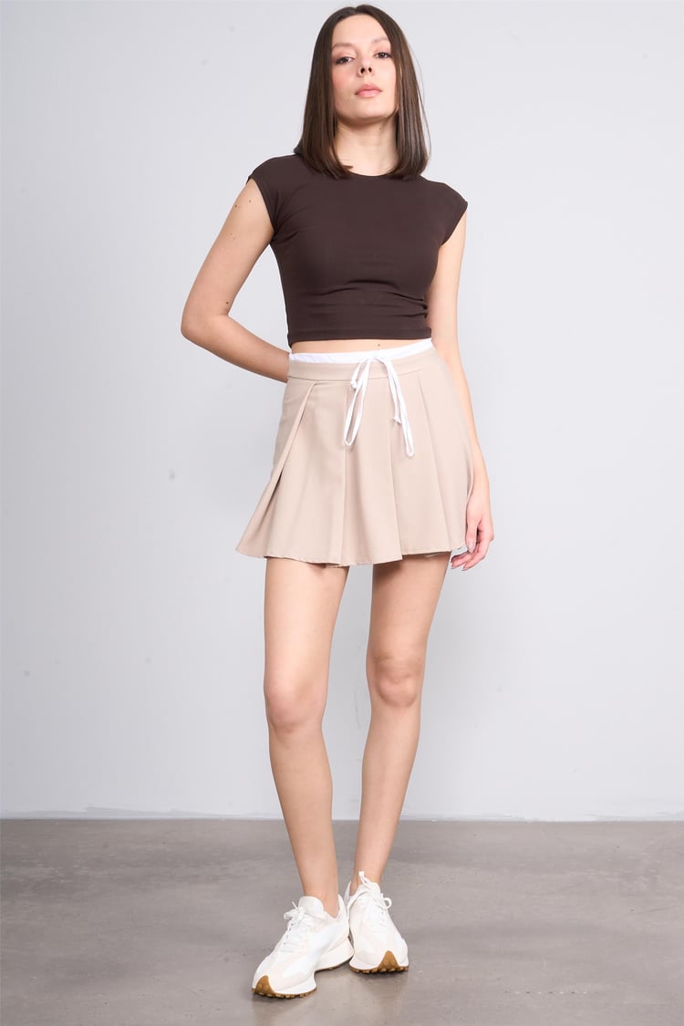 Volumex Nm-109 Bej Kadın Pılelı Short Etek