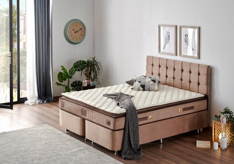 W. Cotton 150x200 cm Çift Kişilik Pedli Yatak Baza Başlık Takımı - Kumaş Baza, Başlık ve Yatak Seti