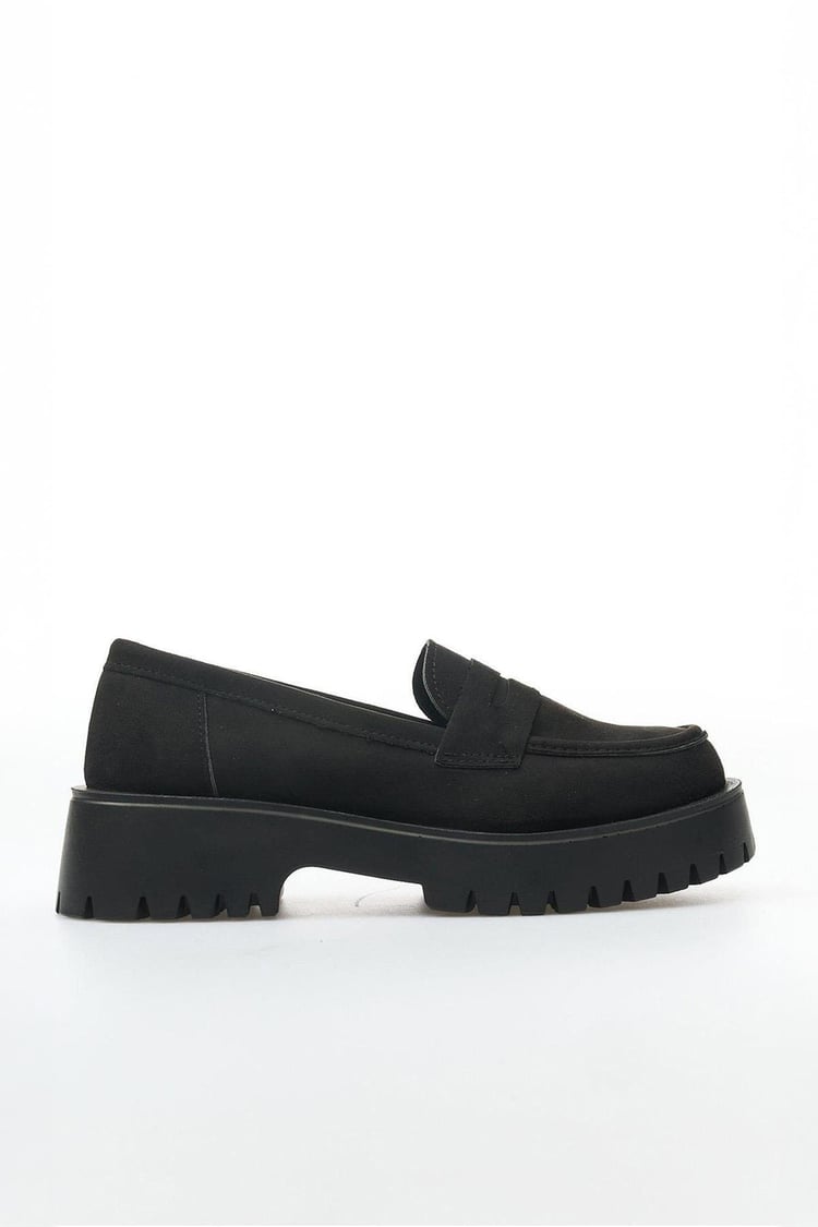 White Line 01-2515 Süet Siyah Kadın Loafer Ayakkabı