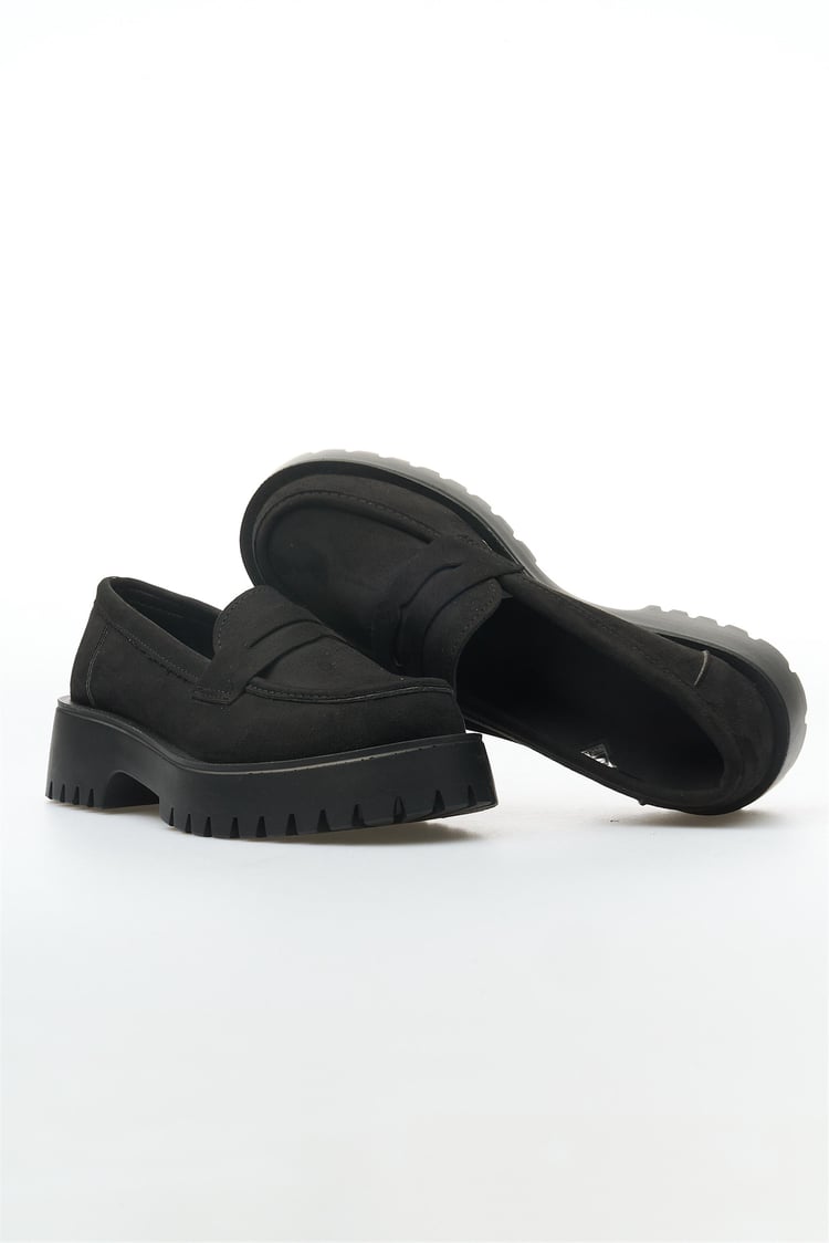 White Line 01-2515 Süet Siyah Kadın Loafer Ayakkabı