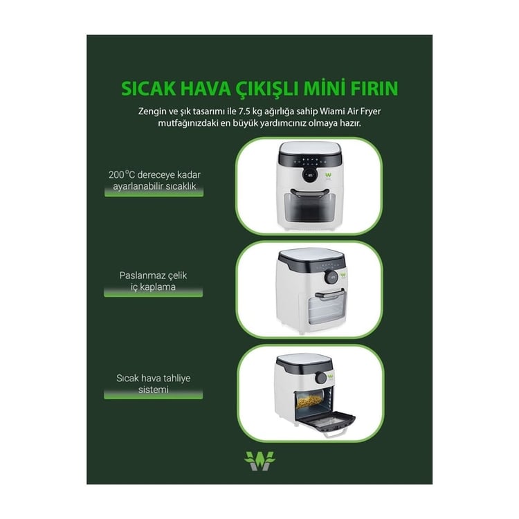 WIAMI RA-011W 12 LITRE AKILLI AIRFRYER HAVA FRITOZU