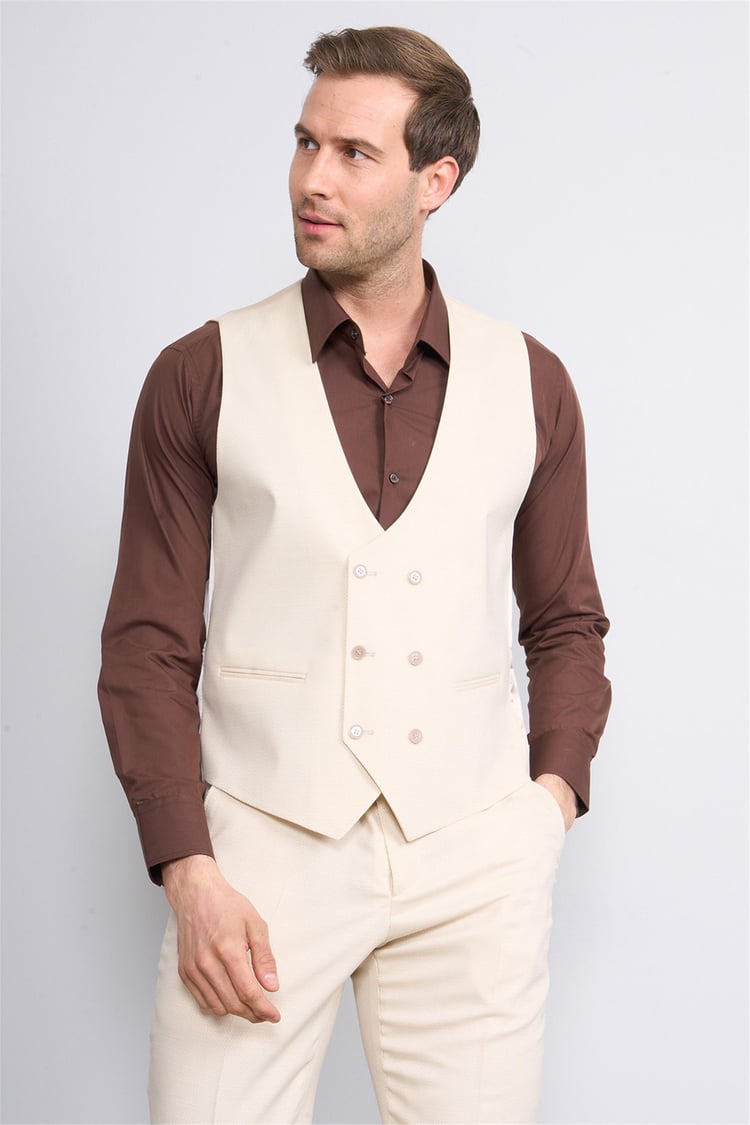 Woolsuit Perge Krem Erkek Yelikli Takım Elbise