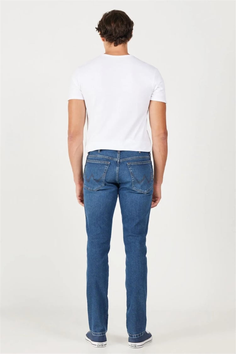 Wrangler W12S057 W12S Texas Slım Xt Mıd Blue Erkek Authentıc Straıght Normal Bel Dar Paca Jean Pantolon