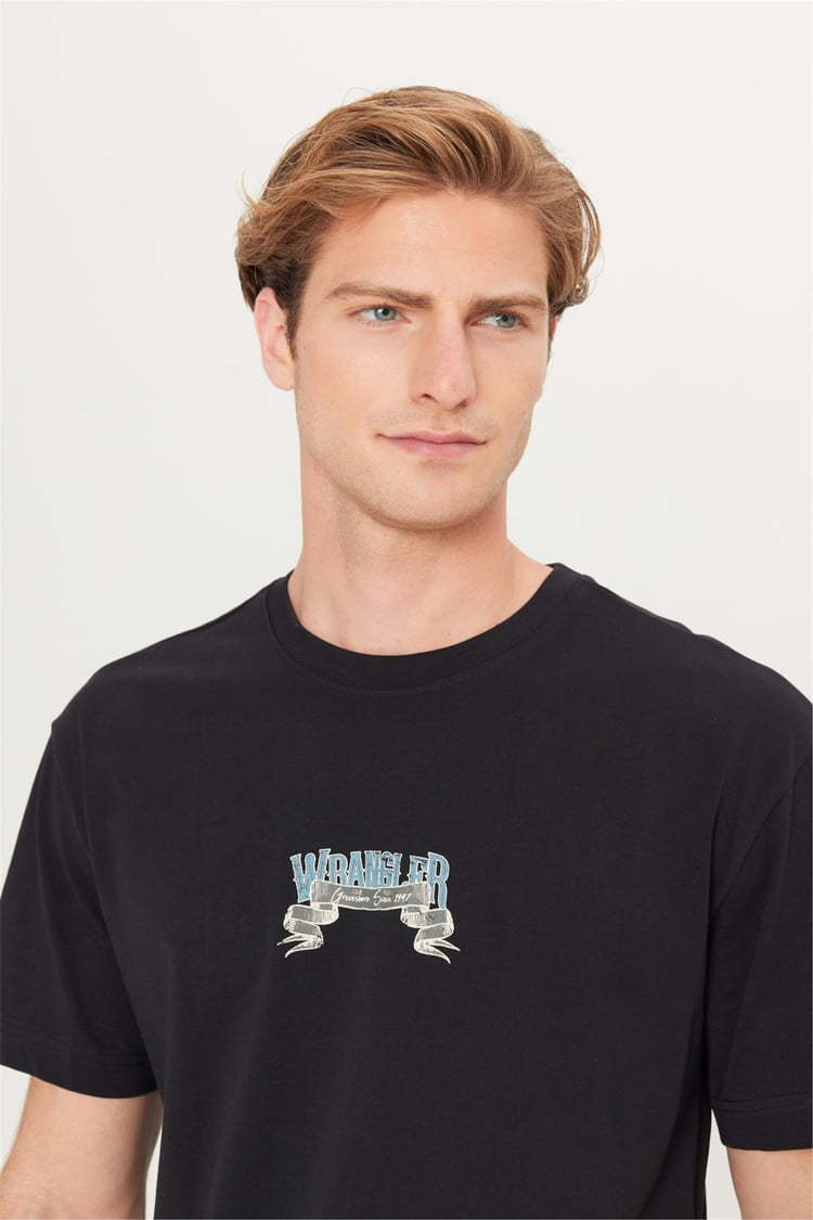 Wrangler W2510222 001 Black Erkek Relaxed Fıt Bıg Logo T-Shırt