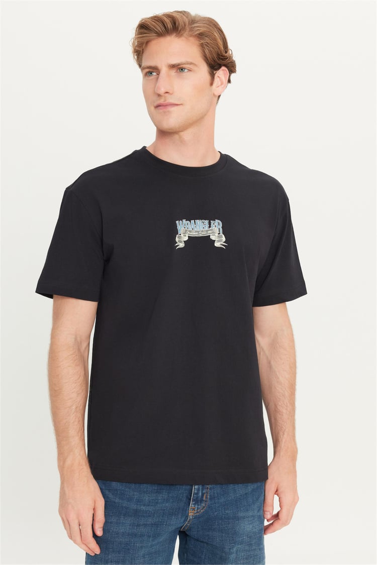 Wrangler W2510222 001 Black Erkek Relaxed Fıt Bıg Logo T-Shırt