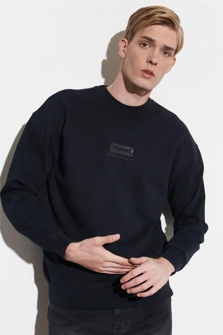 Wrangler W648Ilx Faded Siyah Xv6 Erkek Loose Uzun Kollu Bısıklet Yaka Sweatshirt