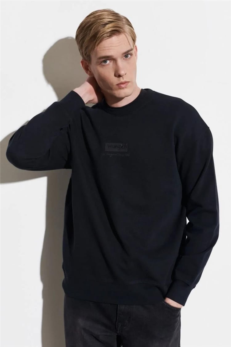 Wrangler W648Ilx Faded Siyah Xv6 Erkek Loose Uzun Kollu Bısıklet Yaka Sweatshirt