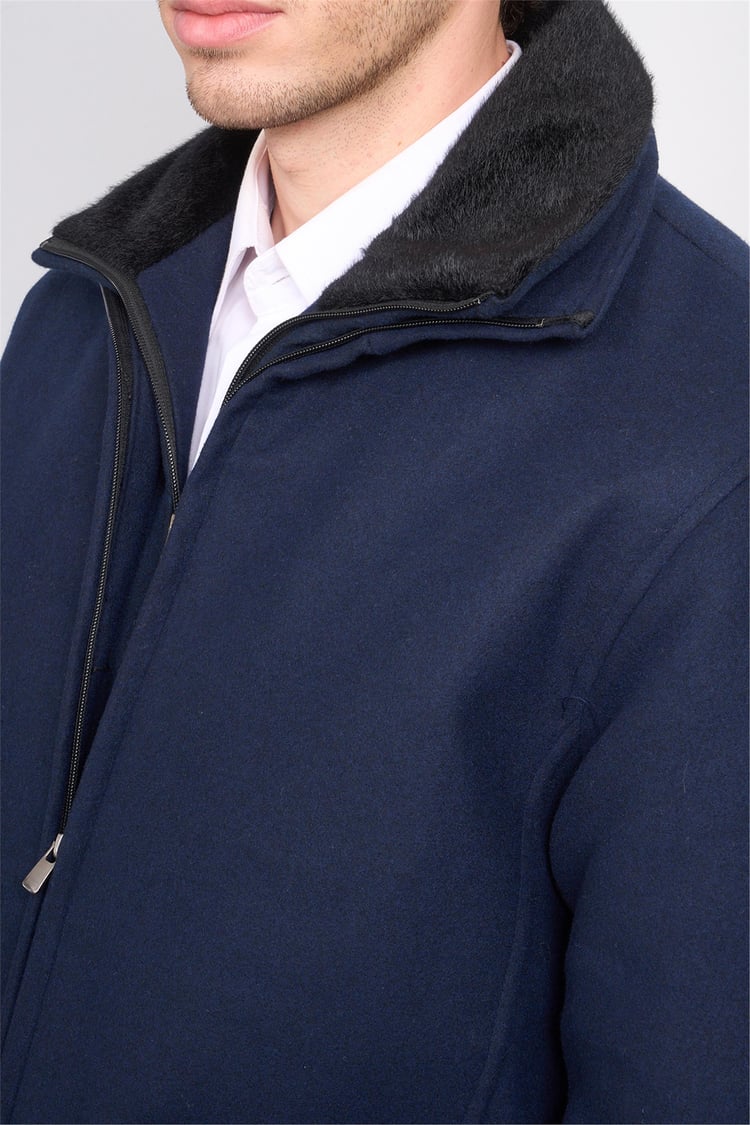 Zeyrek K26 00217 Lacıvert Cıft Yakalı Fermuarlı Kase Kaban