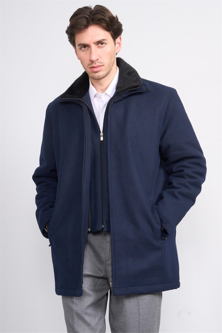 Zeyrek K26 00217 Lacıvert Cıft Yakalı Fermuarlı Kase Kaban