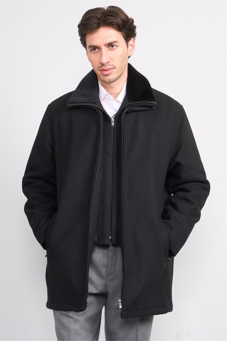 Zeyrek K26 00217 Sıyah Cıft Yakalı Fermuarlı Kase Kaban