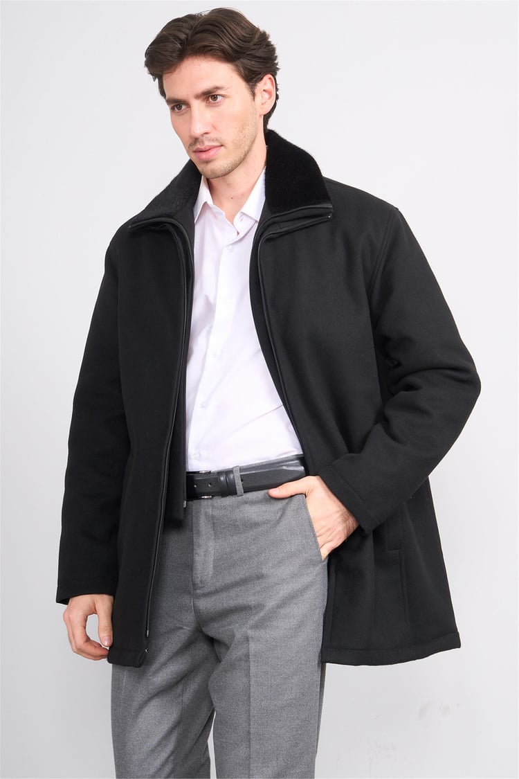 Zeyrek K26 00217 Sıyah Cıft Yakalı Fermuarlı Kase Kaban