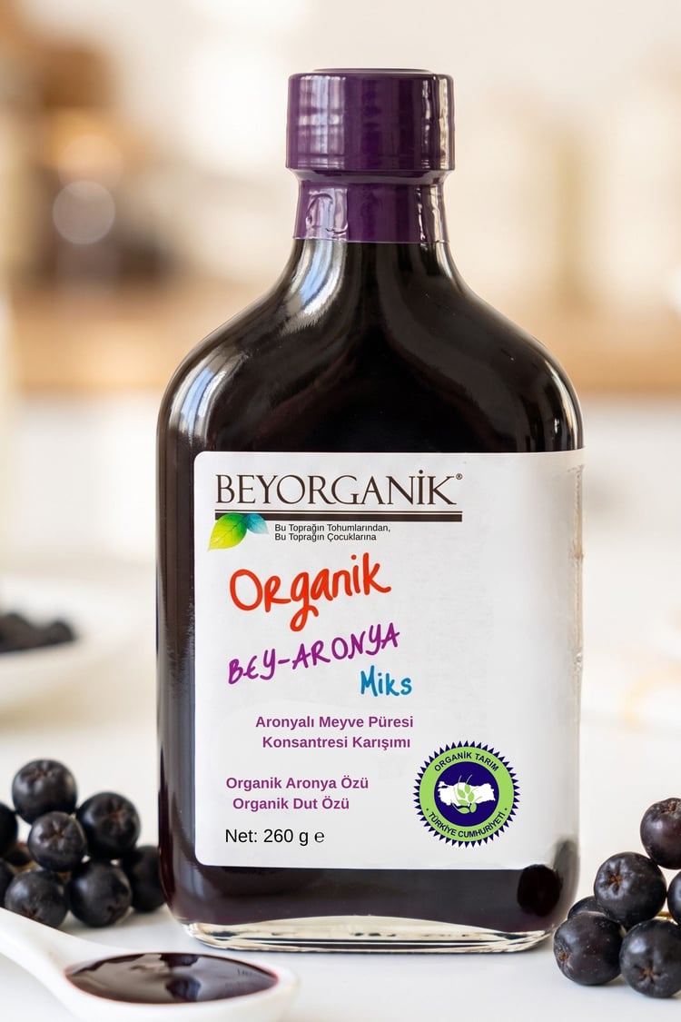Organik BEY ARONYA Mix 260gr Gerçek Meyve Parçacıklı      (PESTİSİT VE AĞIR METAL ANALİZLİ)   