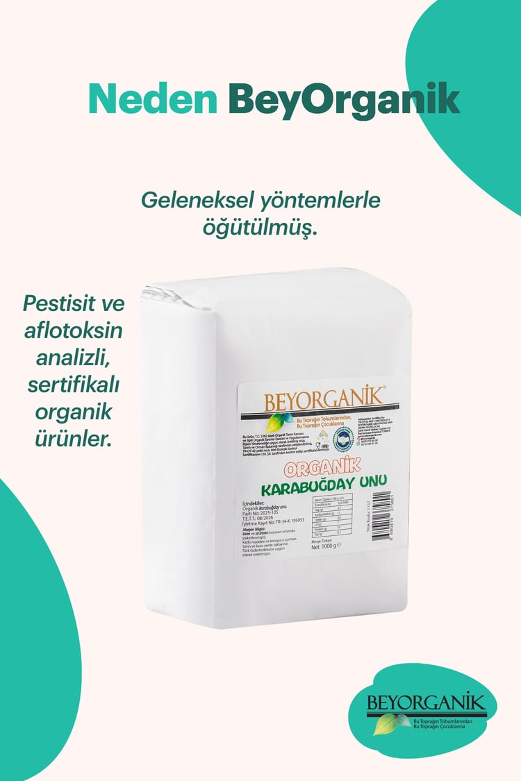 Organik Çiğ Karabuğday Unu 1000gr     (Pestisit ve Aflatoksin Analizli) 