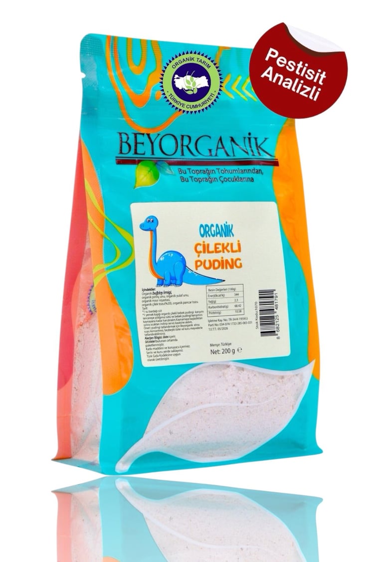 Organik Çilekli Bebek Pudingi  200gr +12ay    (PESTİSİT VE AFLATOKSİN ANALİZLİ)