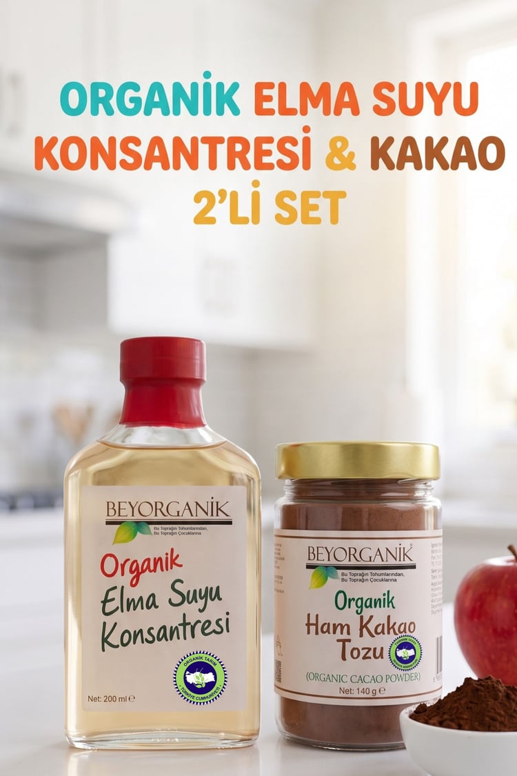Organik Elma Suyu Konsantresi ve Organik Kakao 2'li Set (Pestisit Analizli)