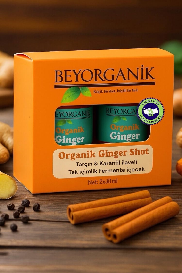 Organik Ginger Shot 2'li (Tarçın & Karanfil ilaveli Tek içimlik Fermente içecek)