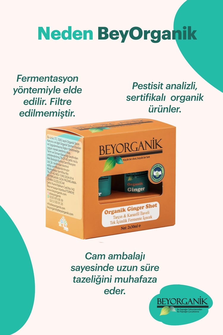 Organik Ginger Shot 2'li (Tarçın & Karanfil ilaveli Tek içimlik Fermente içecek)