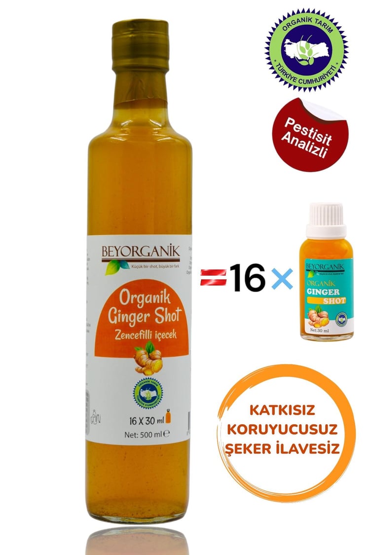 Organik Ginger Shot Zencefilli içecek 500ml = 16x30 ml