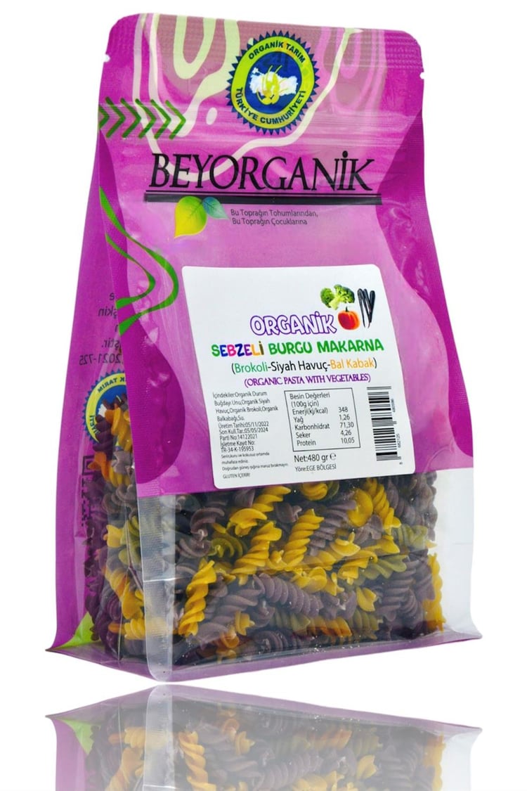 Organik Sebzeli Burgu Makarna     Siyah Havuç-Brokoli-Balkabağı 480gr
