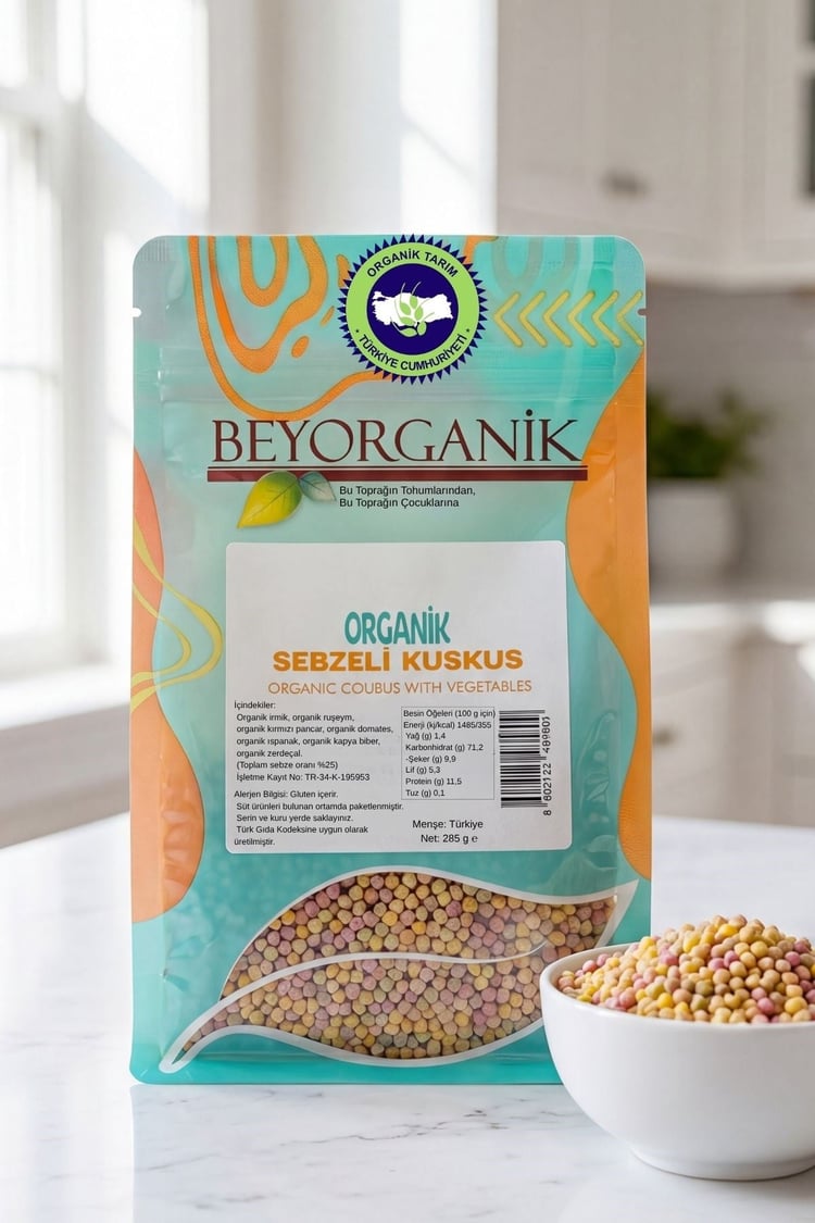 Organik Sebzeli Kuskus % 25 285gr +8ay  (PESTİSİT VE AFLATOKSİN ANALİZLİ) 