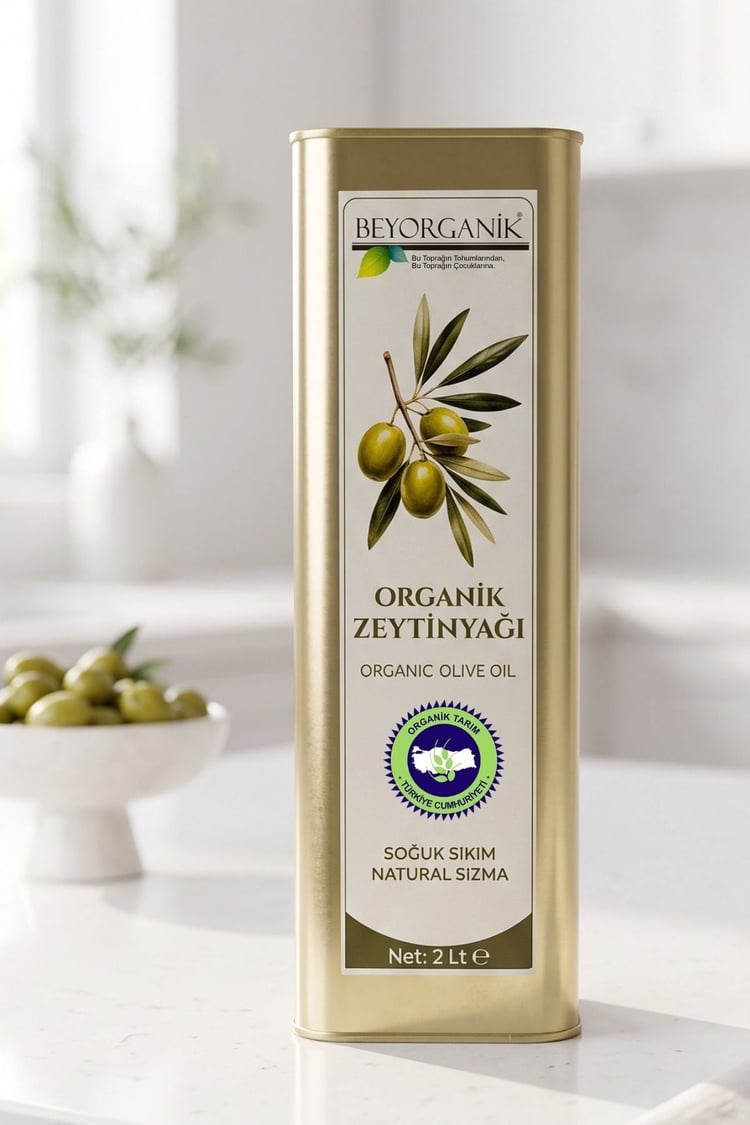 Organik Soğuk Sıkım Natürel Sızma Zeytinyağı 2 Litre Teneke (Pestisit Analizli)