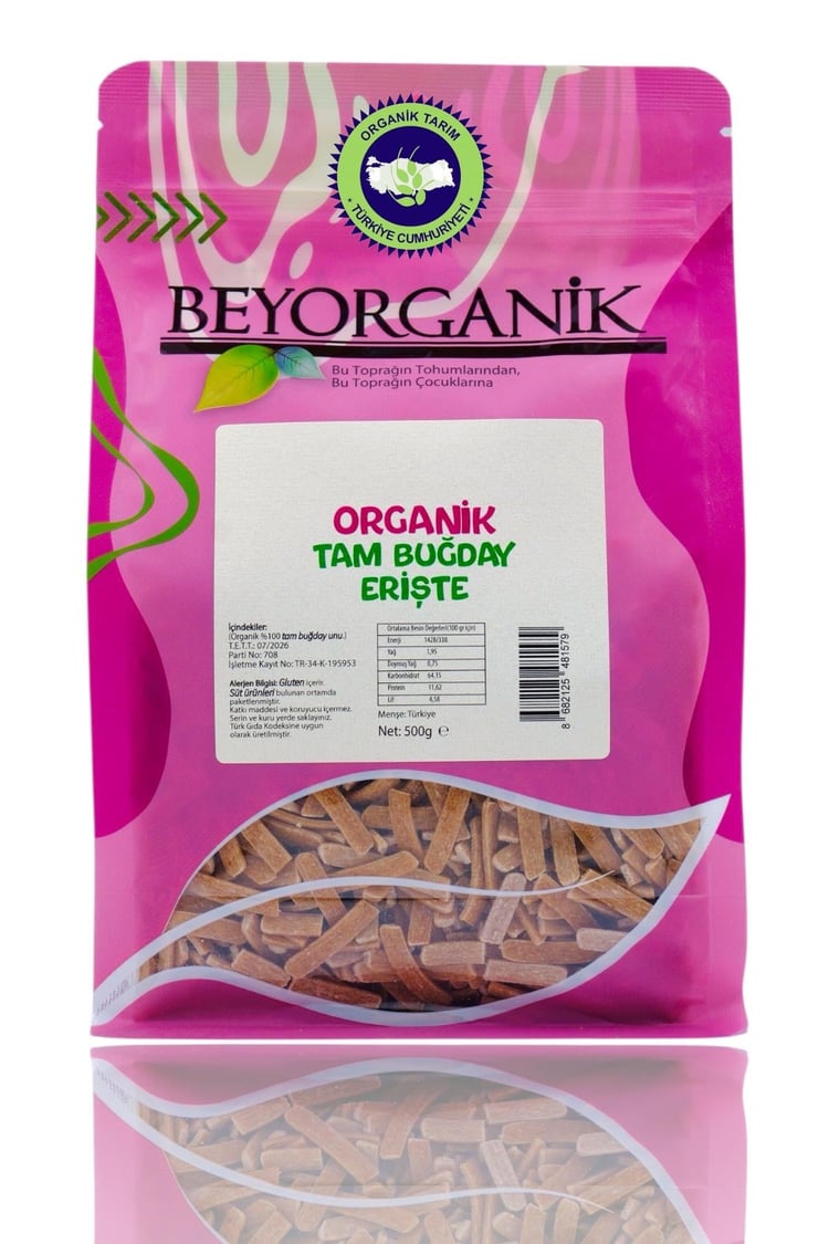 Organik Tam Buğday Erişte 500gr    (PESTİSİT VE AFLATOKSİN ANALİZLİ)  