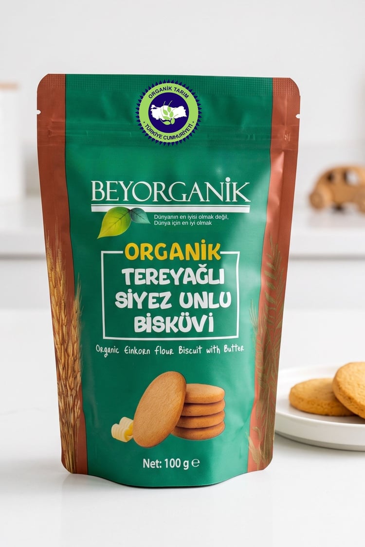 Organik Tereyağlı Siyez Unlu Bisküvi 100gr (PESTİSİT ANALİZLİ)