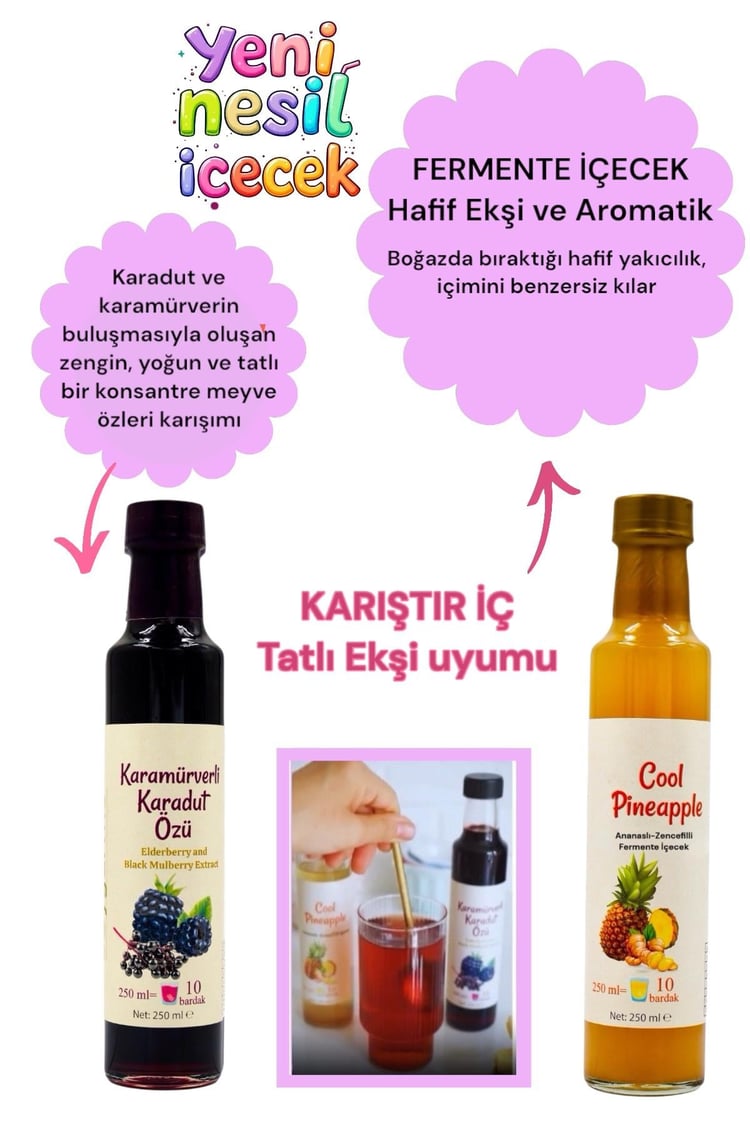Serin Yaz Ikilisi Cool Pineapple & Karamürverli Karadut Özü (Eşit oranda karıştır şeker ilavesiz)