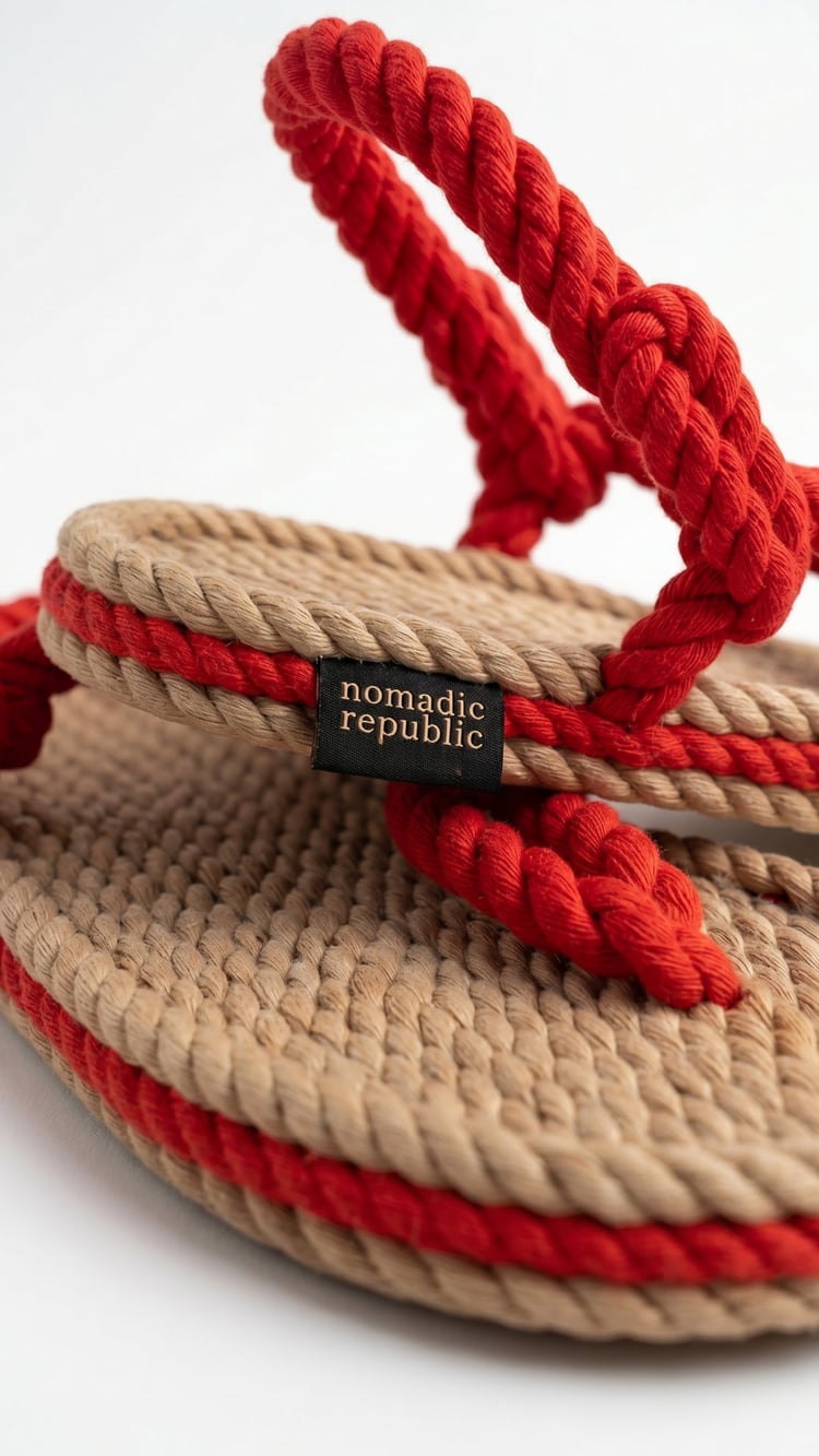 Nomadic Republic Ballı Love Kadın El Yapımı Parmak Arası Hasır Sandalet Bej - Kırmızı