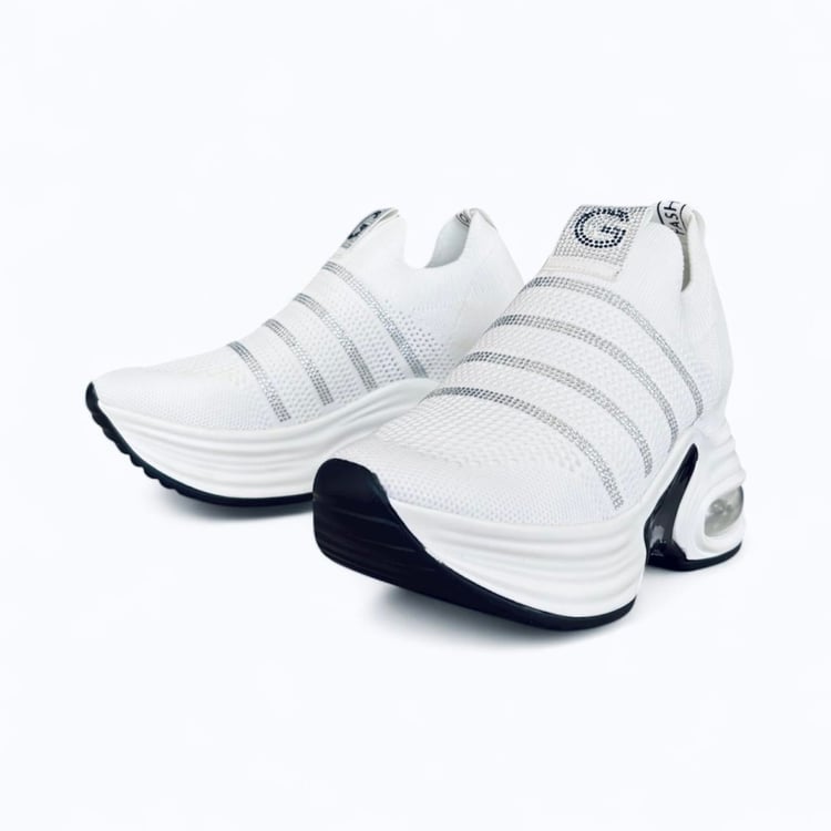 Guja Kadın Triko Detaylı Bağcıksız Dolgu Taban Spor Ayakkabı & Sneaker Beyaz