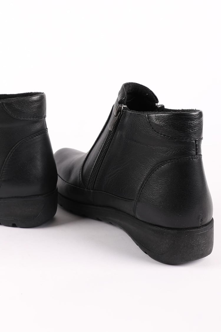 Kadın Hakiki Deri Çift Fermuarlı Ortopedik Comfort Anne Botu Siyah