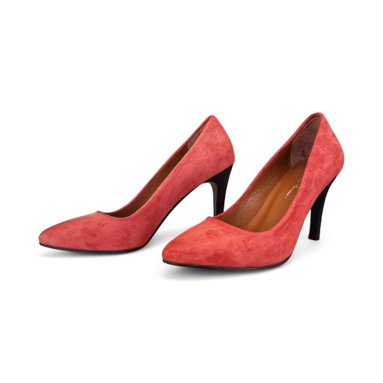 Kadın Hakiki Deri İnce Topuklu Stiletto Ayakkabı Süet Gül Kurusu