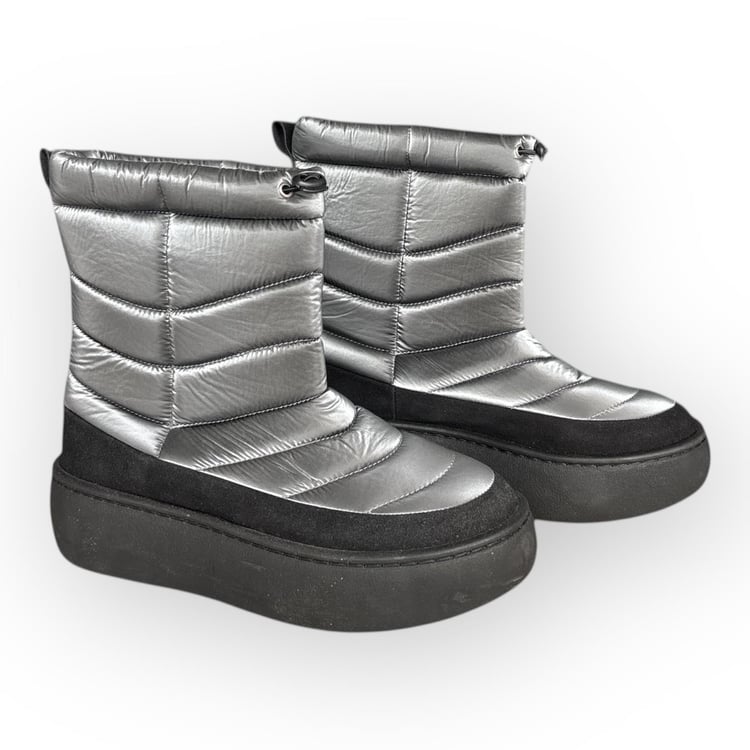 Kadın Paraşüt Kumaş Su Geçirmez Kaydırmaz Kalın Taban Kar Botu Platin